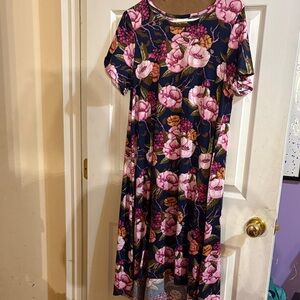 LuLaRoe Carly Pink and Blue Floral Midi Dress